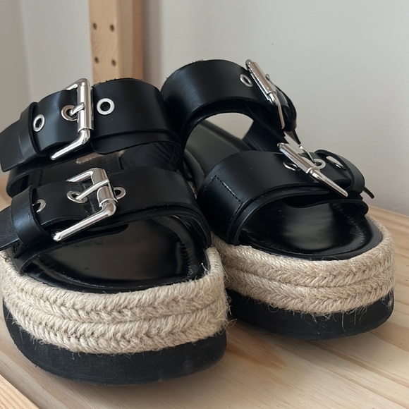 Zara (VGUC) | Black Leather Wedges Slip Sandals with Buckle and Platform - Picture 6 of 16